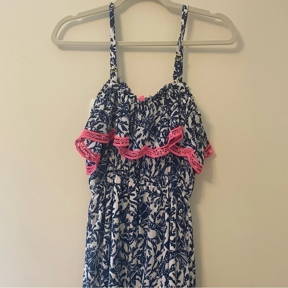 NWOT Lilly Pulitzer Women’s blue & white coral/lobster maxi dress, size XS - Picture 2 of 4